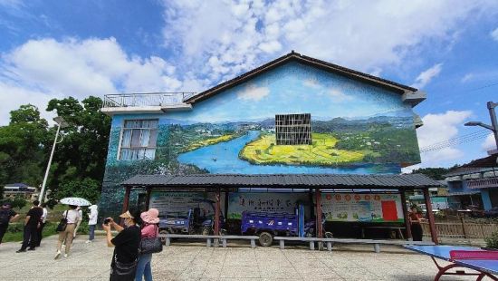 3、乌石村村民拿起画笔将田园风光画在屋墙上，成就了一道新风景。杨华峰 摄